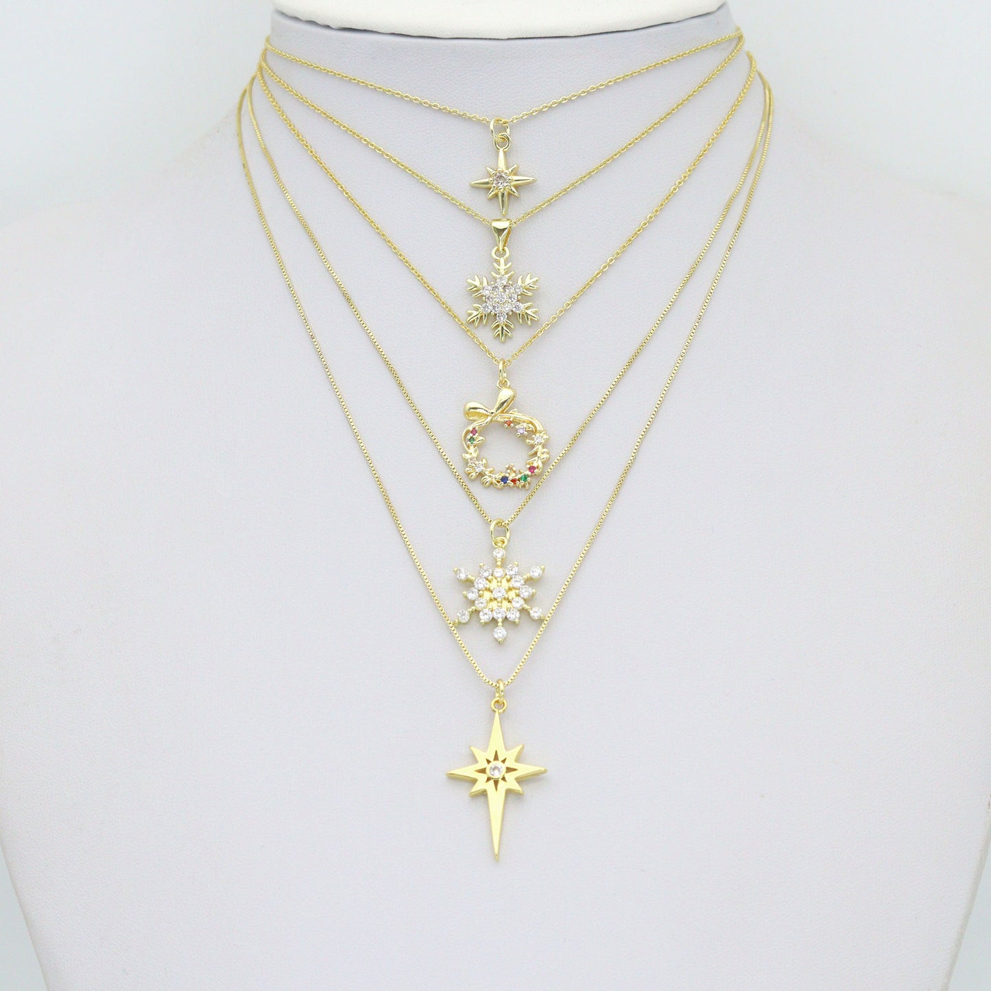 Gold Silver Holiday Wreath Snowflake  North Star Charm Pendant for Holiday necklace bracelet DIY, Sku#LX948