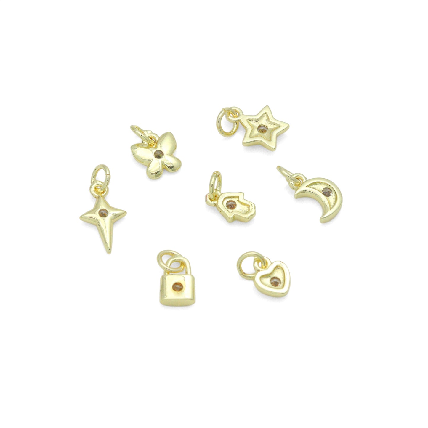 Clear CZ Gold Silver Star Butterfly Cresent Moon Lock Heart Charm Pendant, Sku#LX950