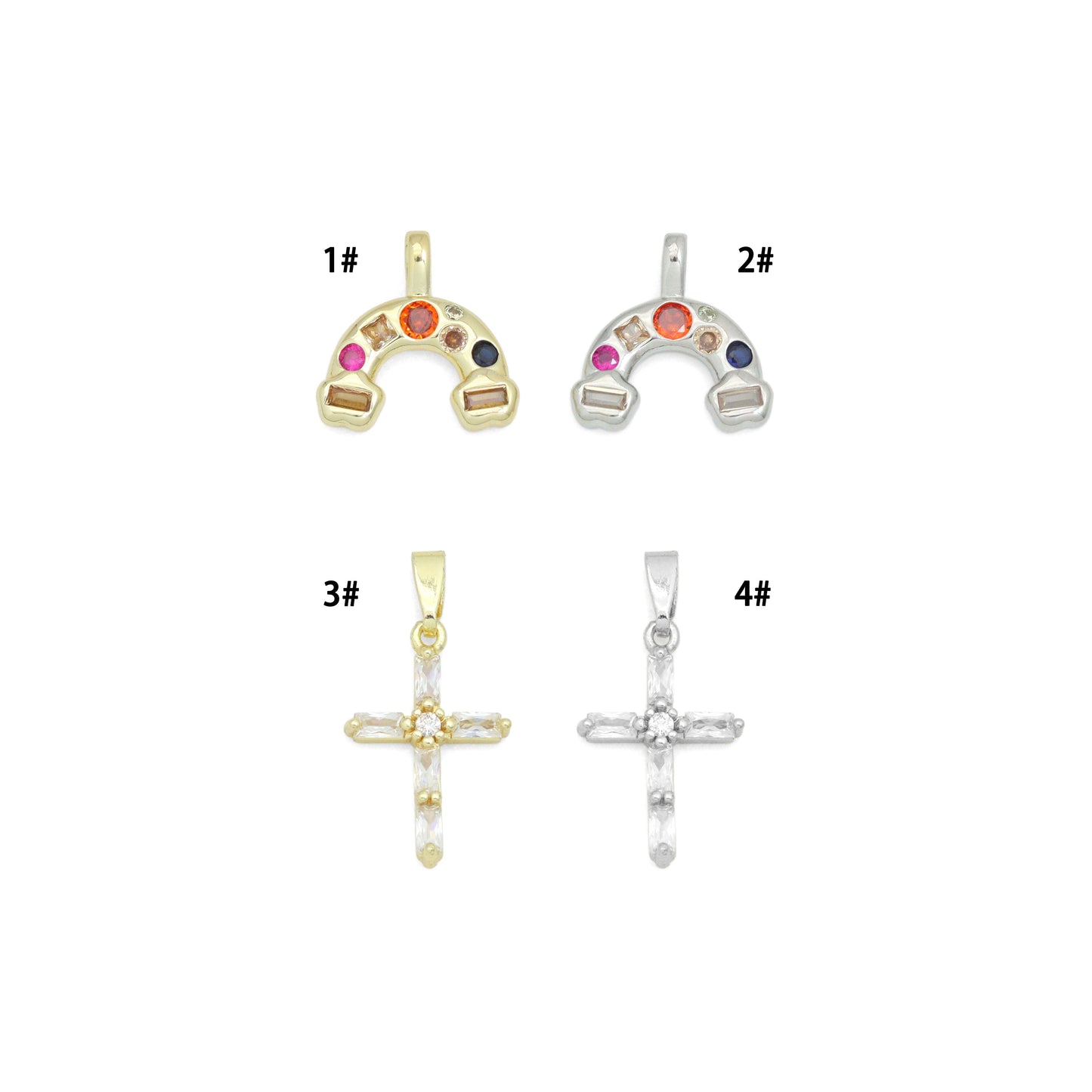Gold Silver Rainbow Charm Cross Pendant, Sku#LX952
