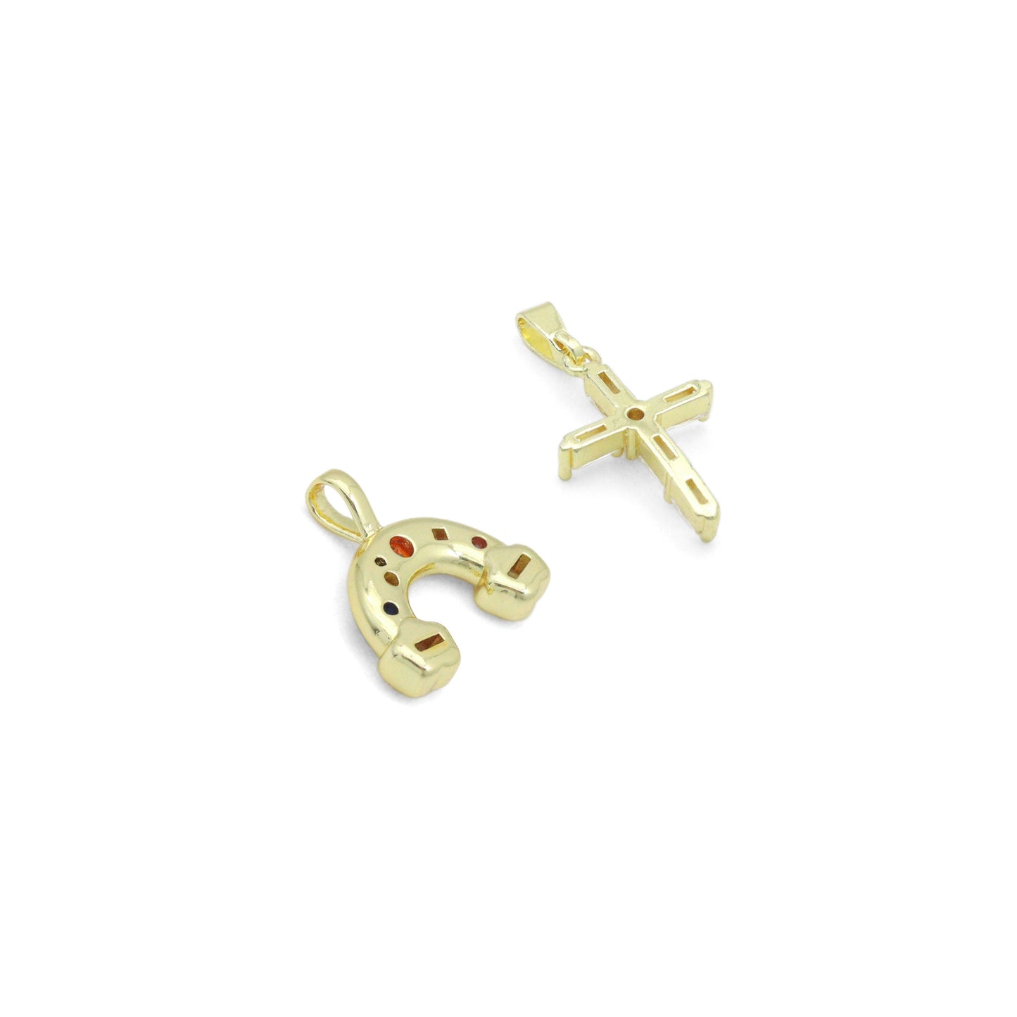 Gold Silver Rainbow Charm Cross Pendant, Sku#LX952