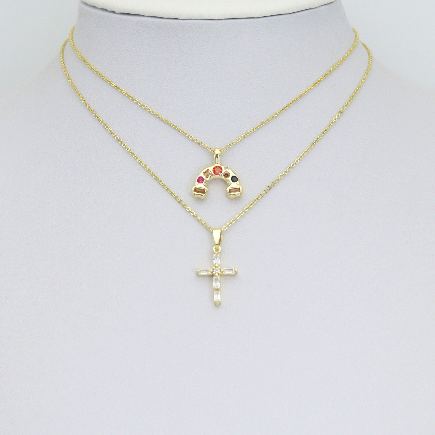 Gold Silver Rainbow Charm Cross Pendant, Sku#LX952