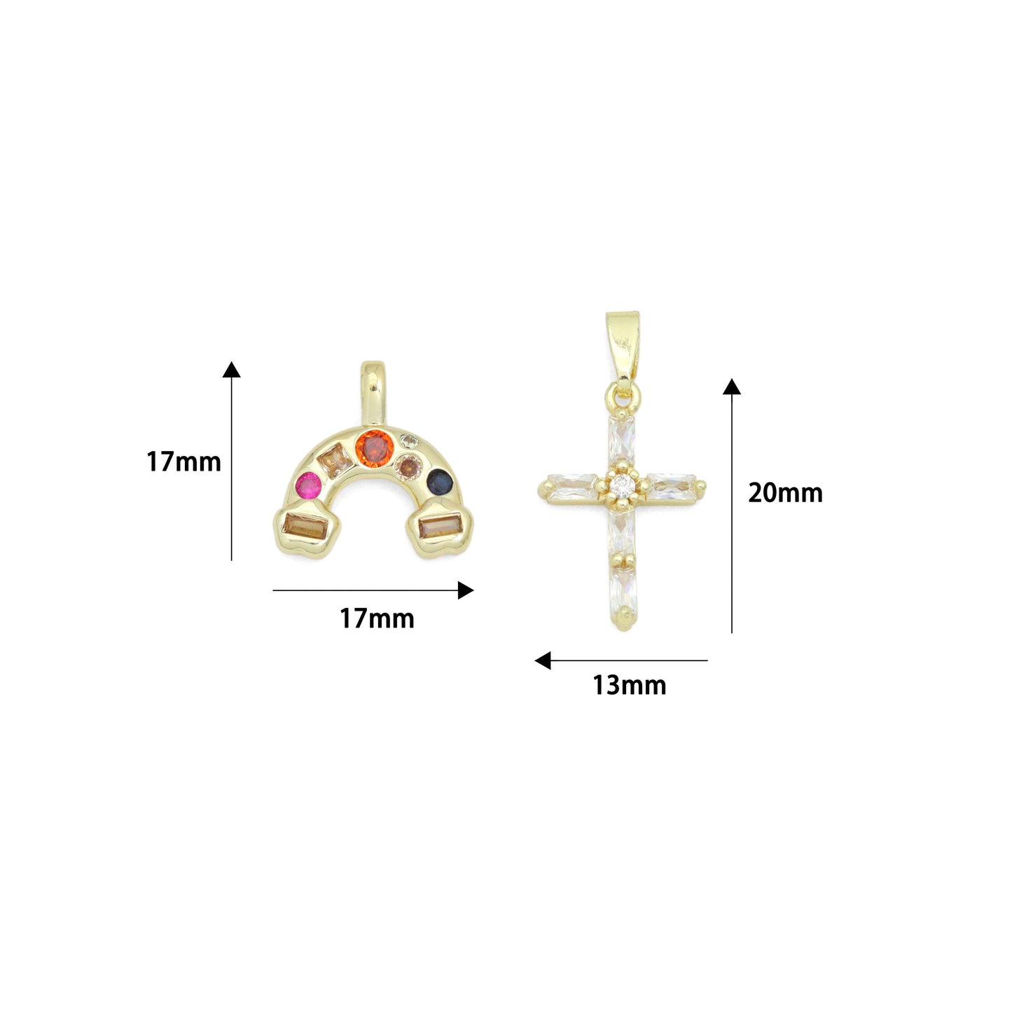 Gold Silver Rainbow Charm Cross Pendant, Sku#LX952