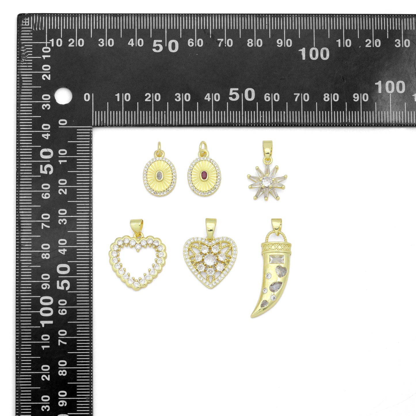 Gold Charm Collections-Oval Medallion, heart, Horn and Starburst, Sku#LX955