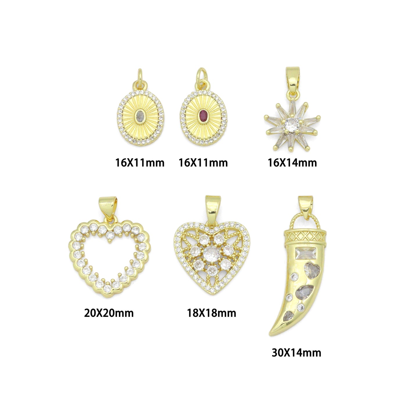 Gold Charm Collections-Oval Medallion, heart, Horn and Starburst, Sku#LX955