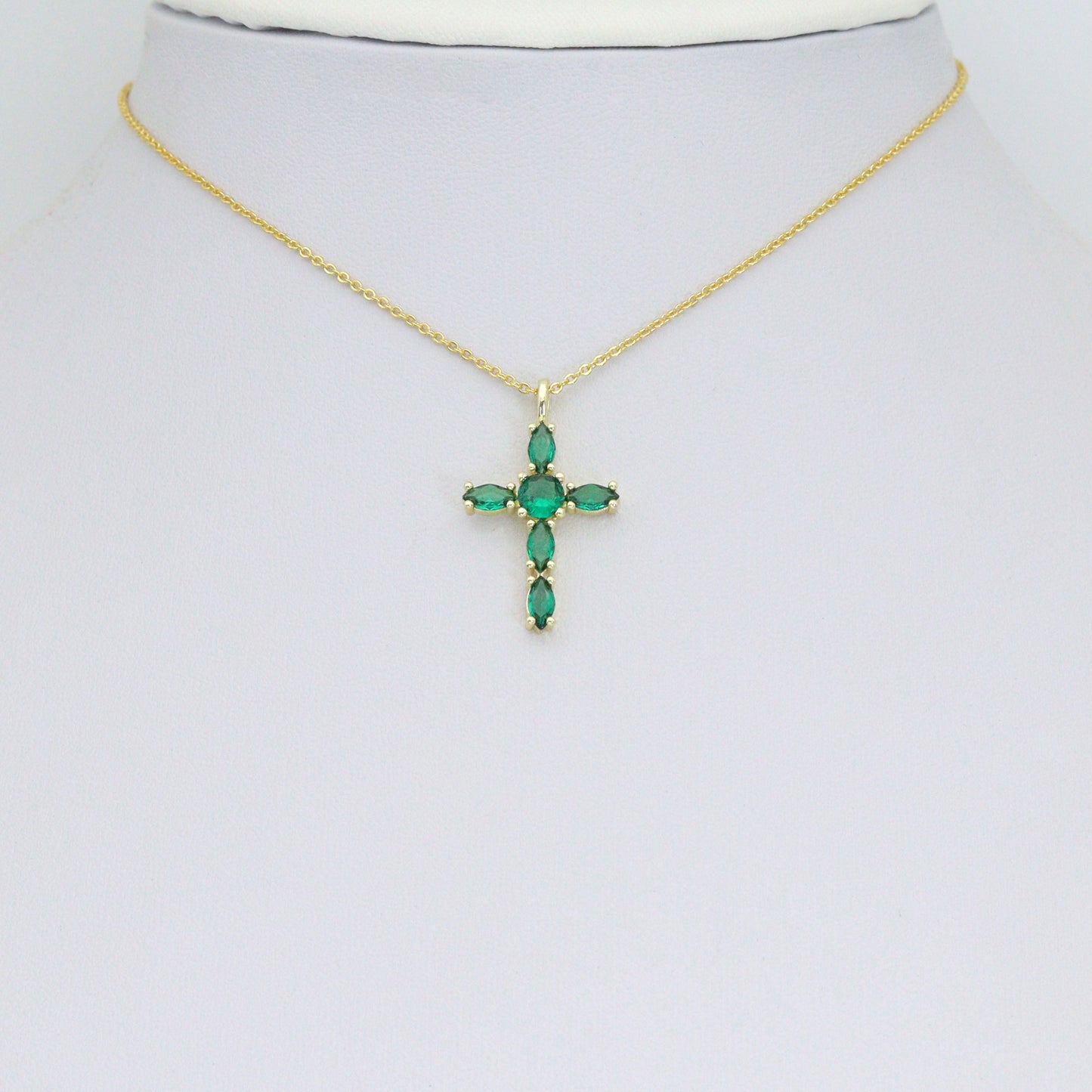 Gold Cross Pendant Collection – Clear, Pink & Green Crystal, Sku#LX958