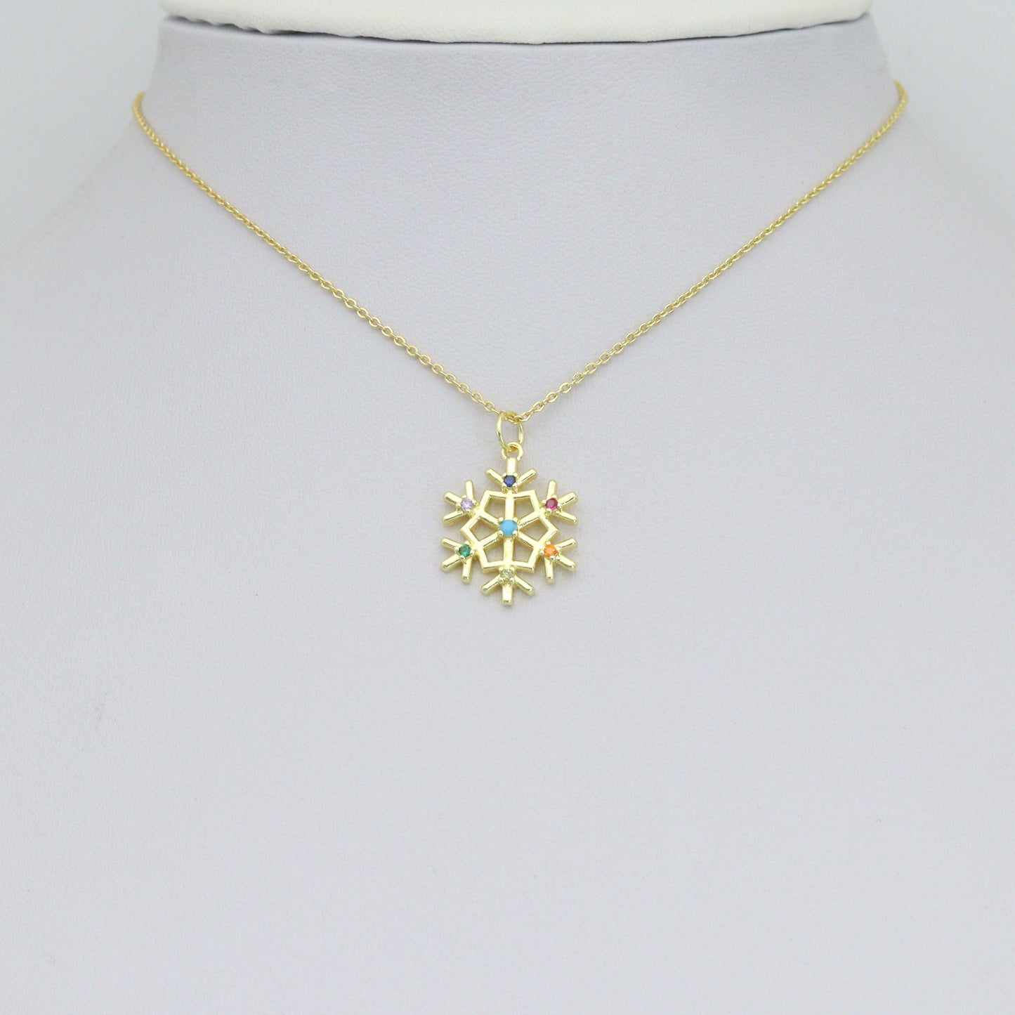 Colorful CZ Gold Silver Snowflake Charm Pendant, Sku#LX971