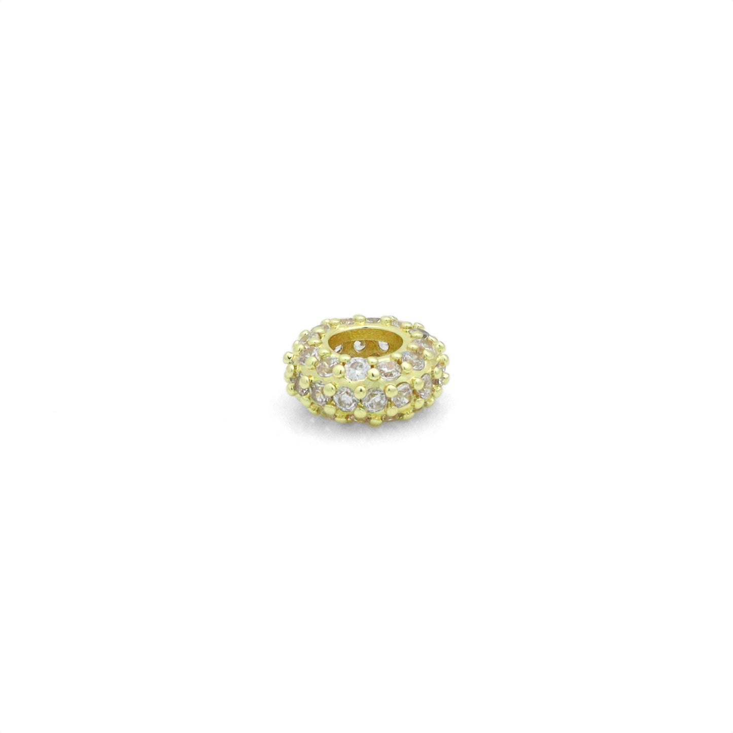 Clear CZ Gold Large Hole Round Spacer Beads Charm Pendant, Sku#LX975