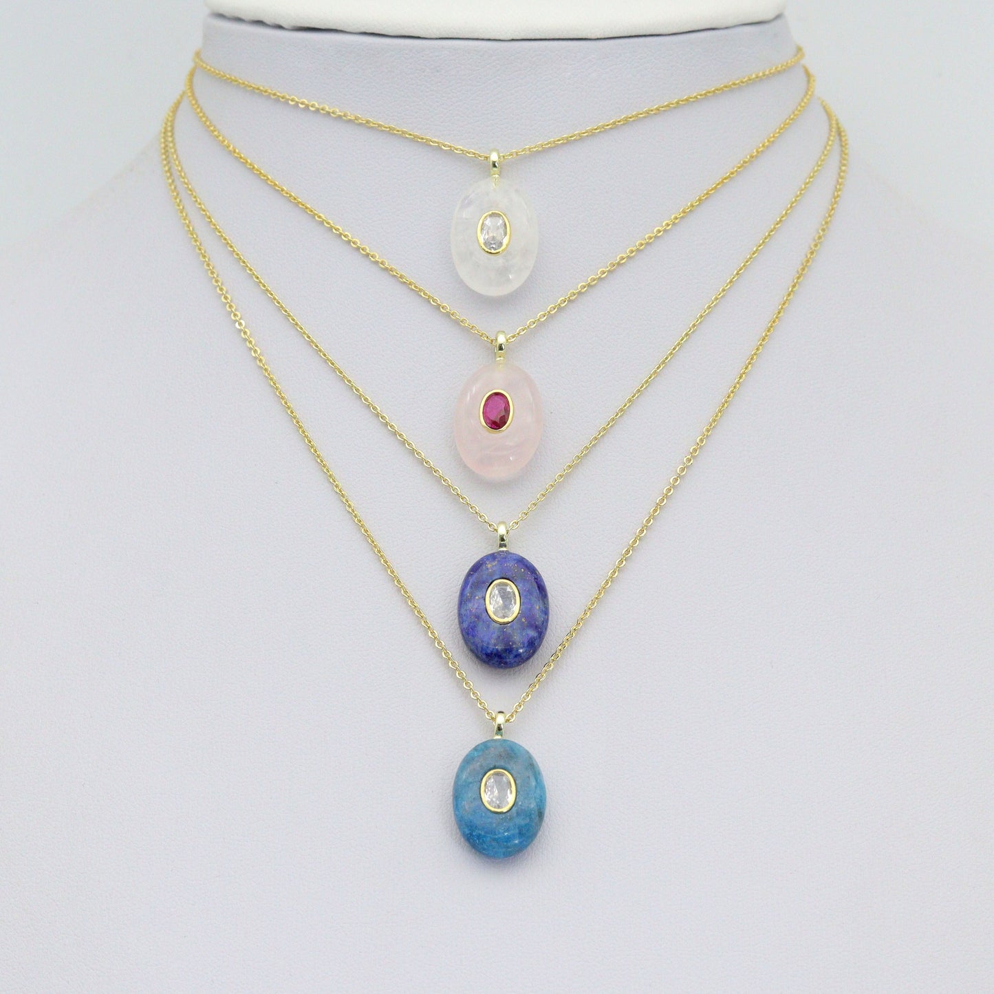 Natural Gemstone Charm Pendant-Quartz, Rose Quartz, Lapis, Blue Apatite, Sku#LY32