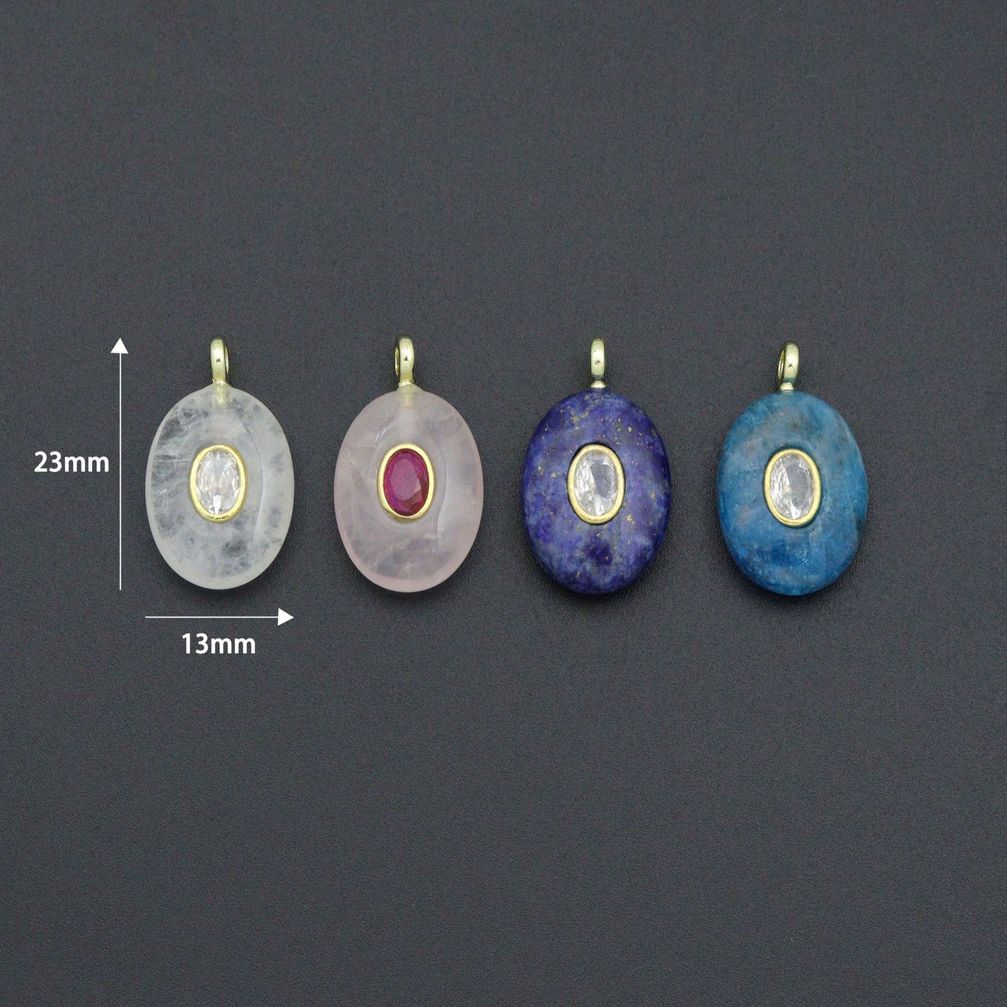 Natural Gemstone Charm Pendant-Quartz, Rose Quartz, Lapis, Blue Apatite, Sku#LY32