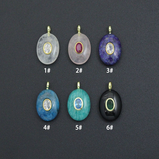 Natural Gemstone Charm Pendant-Quartz, Rose Quartz, Lapis, Blue Apatite, Sku#LY32