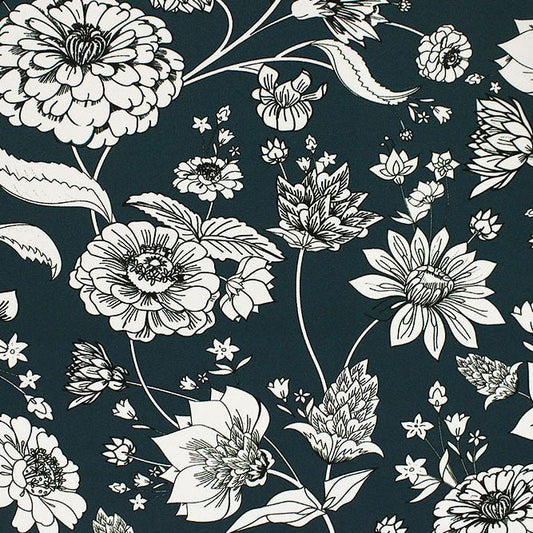 Unfinished Flowers on Blue Ground Printed Spandex Fabric | Blue Moon Fabrics