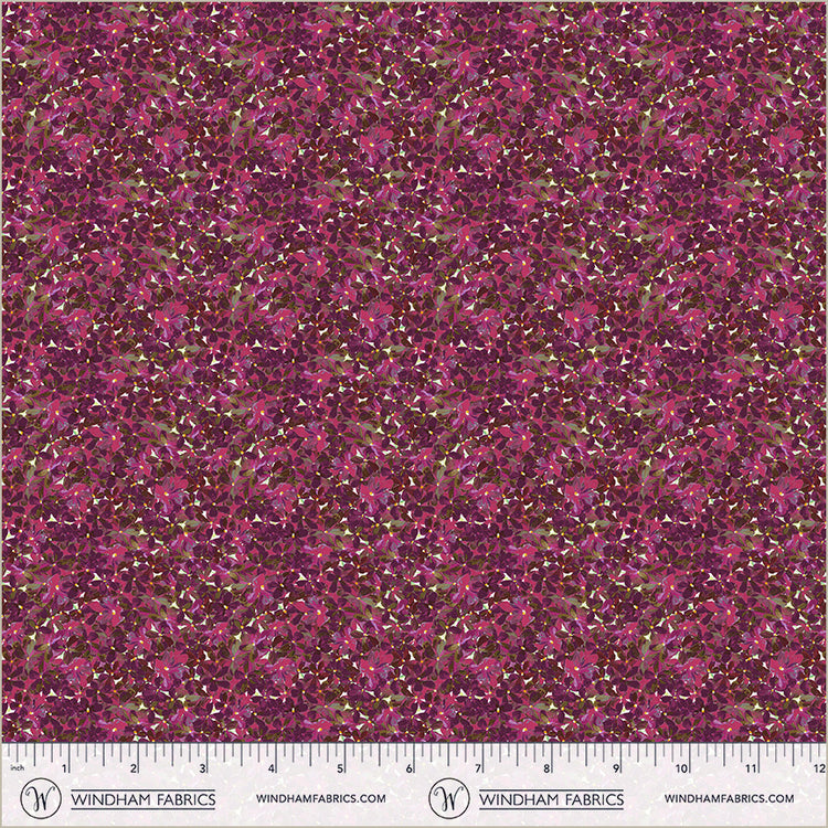 Plum Flowerbed Midnight Blooms Cotton 44"/45" Fabric Per Yard
