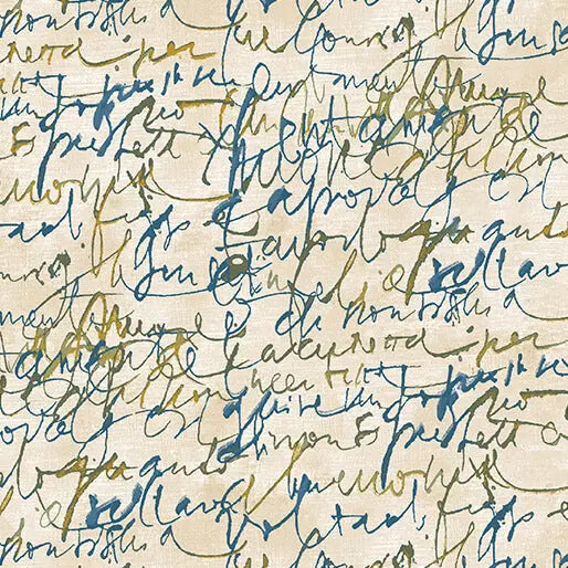 Prussian/Cream Fluidity Script Large Cotton 44/45" Fabric Per Yard