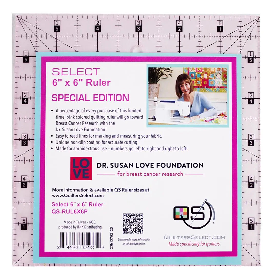 Quilters Select Pink Non-Slip Ruler 6"x 6"
