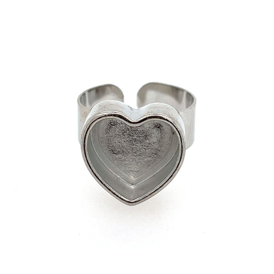 Silver Heart Deep Closed Bezel Ring