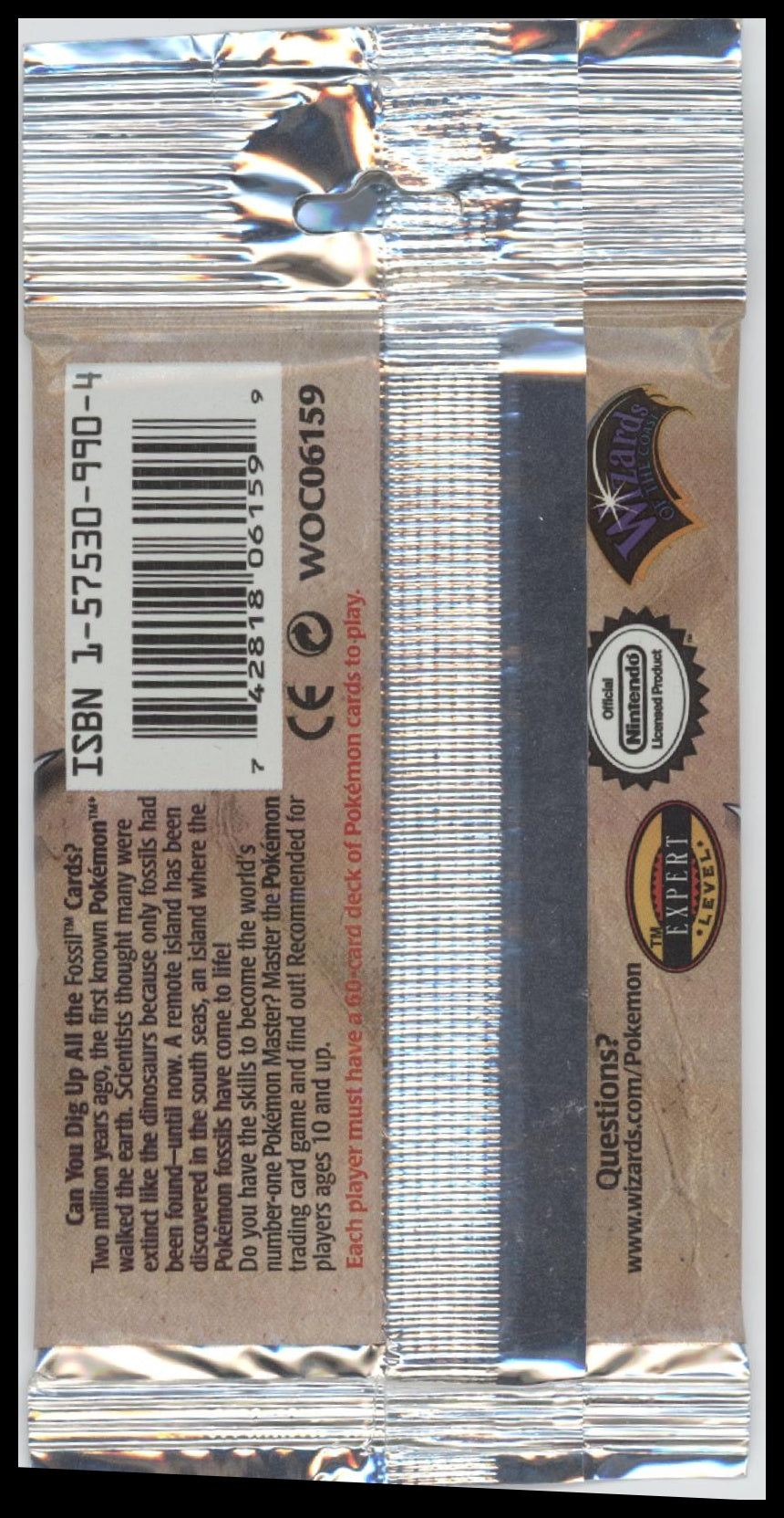 1999 WOTC Pokemon Fossil Unlimited Zapdos Booster Pack