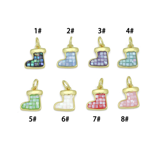 Abalone Mother of Pearl Christmas Stocking Charm Pendant, Sku#WL82