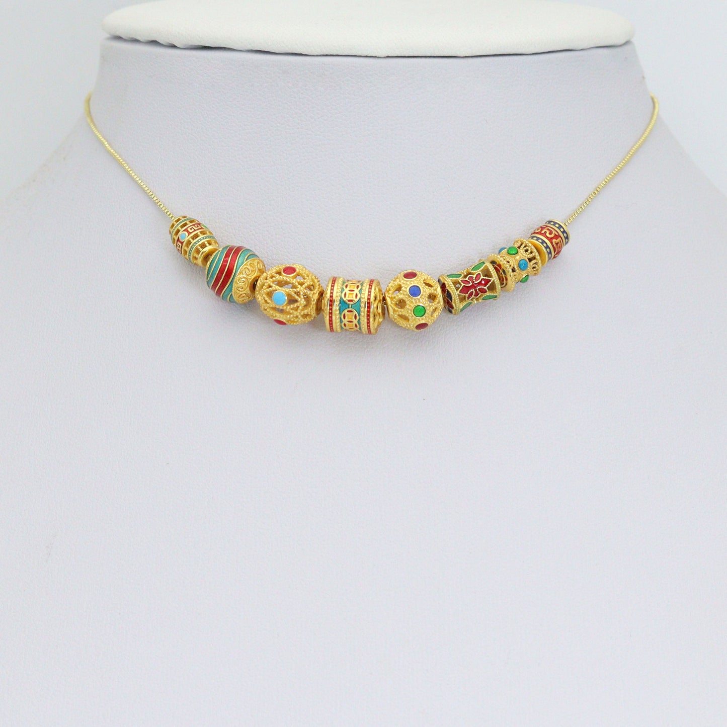 Tibetan-Style Enamel Bead Charm, Colorful Barrel & Round Beads for Jewelry Making, Sku#Y1065