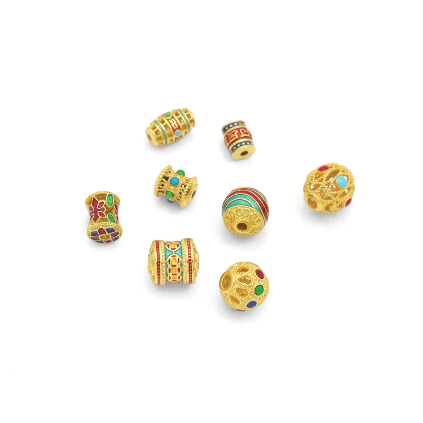 Tibetan-Style Enamel Bead Charm, Colorful Barrel & Round Beads for Jewelry Making, Sku#Y1065
