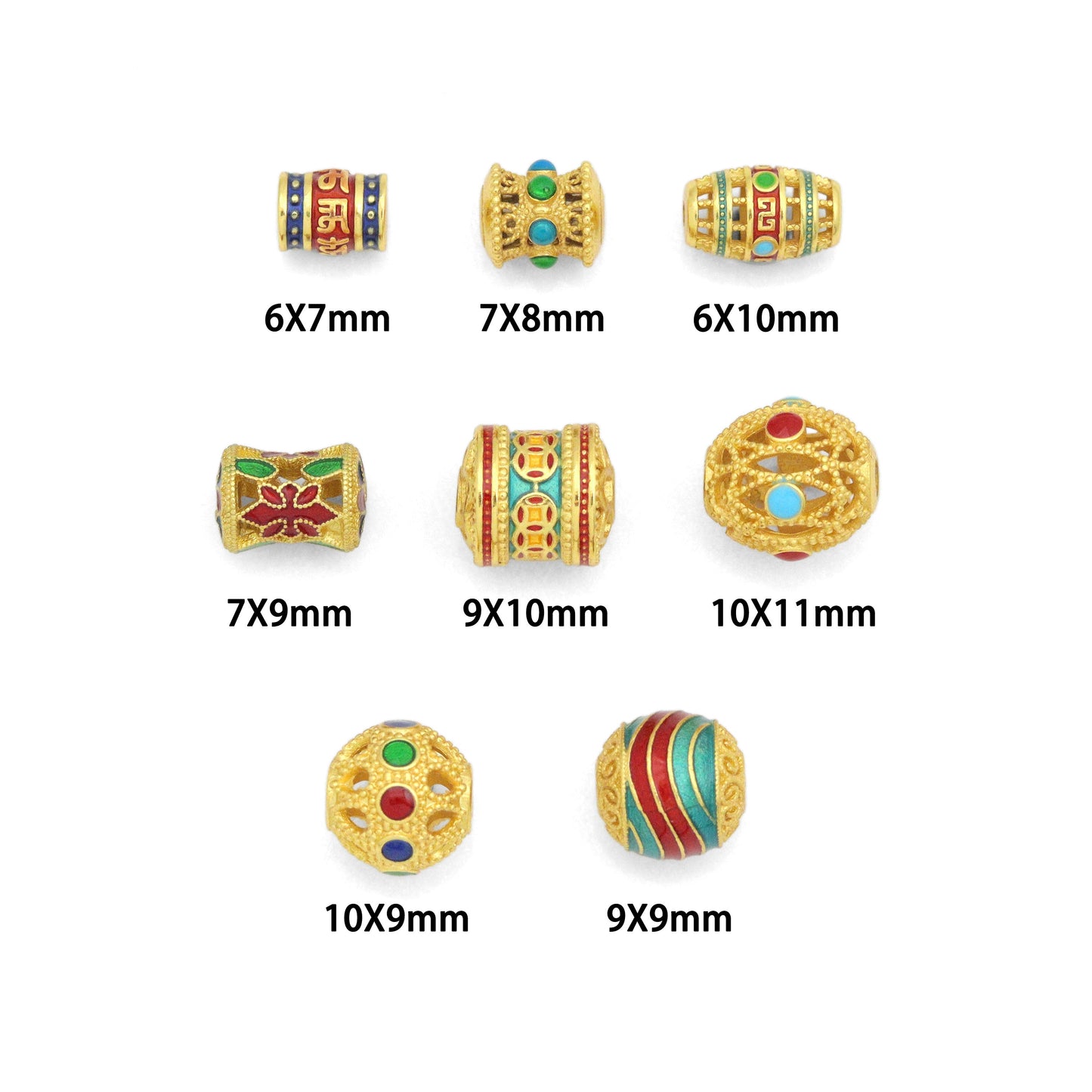 Tibetan-Style Enamel Bead Charm, Colorful Barrel & Round Beads for Jewelry Making, Sku#Y1065