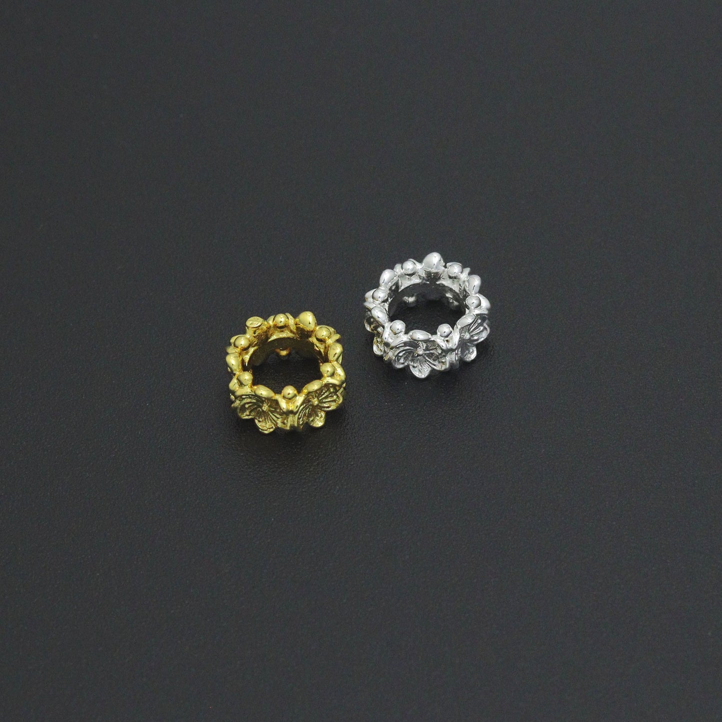 Gold Silver Flower big hole spacer beads, Sku#Y1070