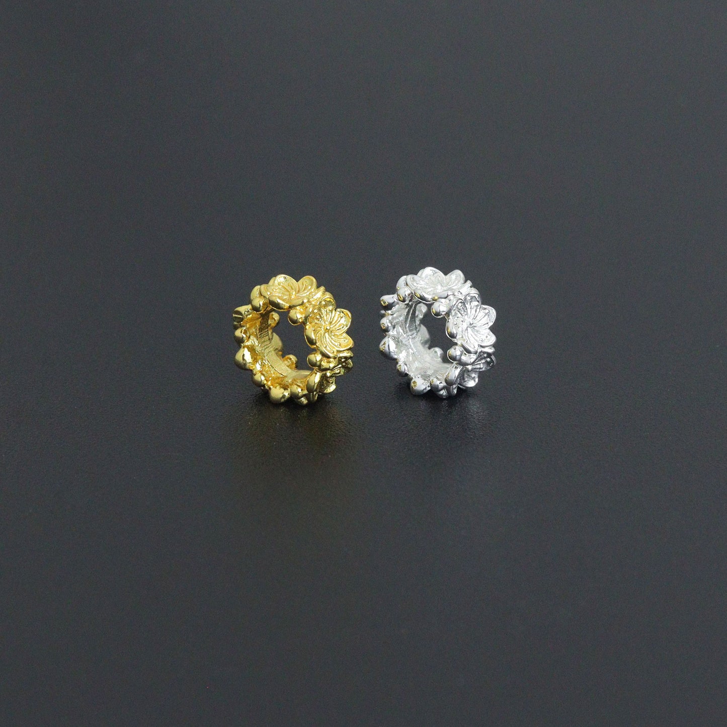 Gold Silver Flower big hole spacer beads, Sku#Y1070