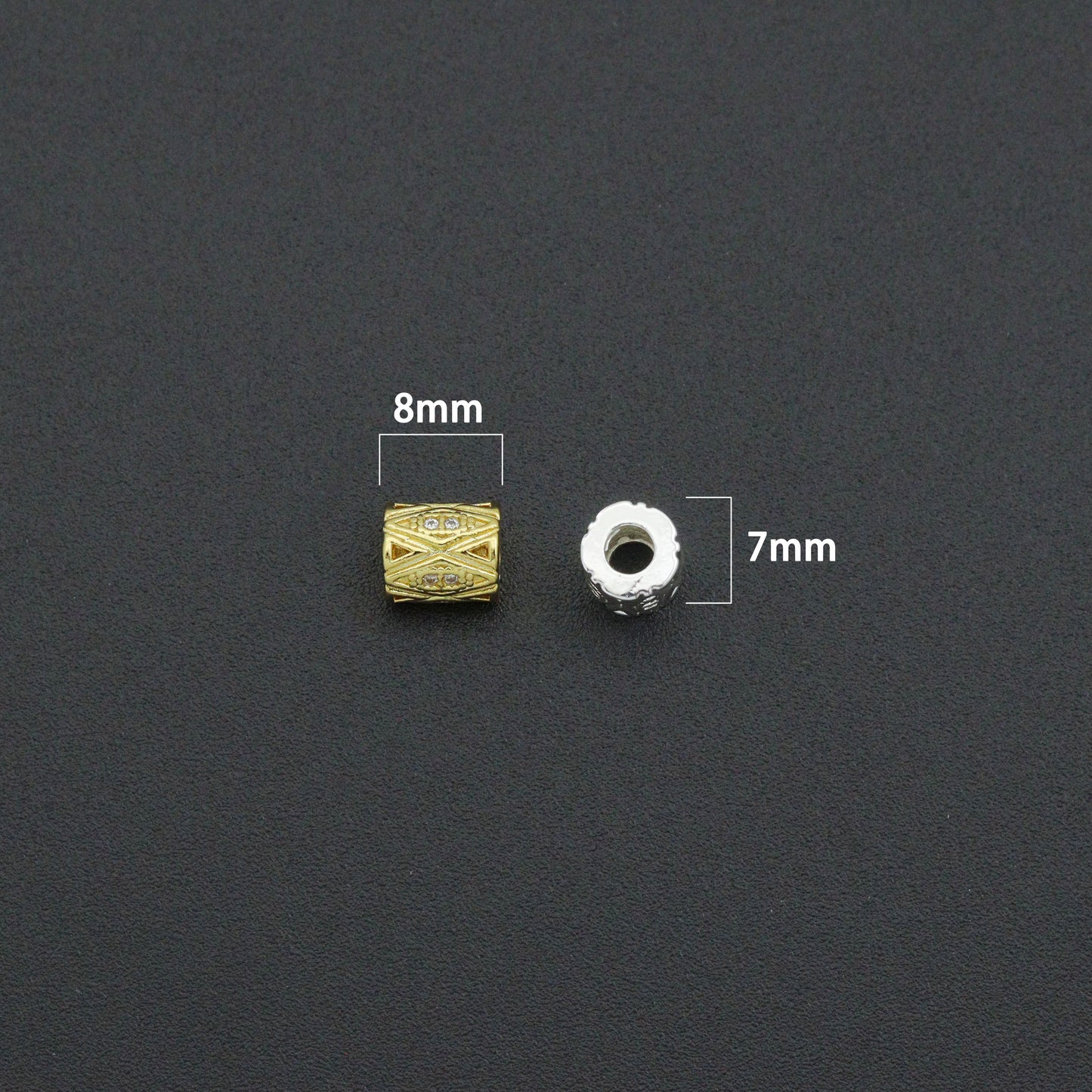 Gold Silver Geometric Barrel Spacer Bead, Sku#Y1071