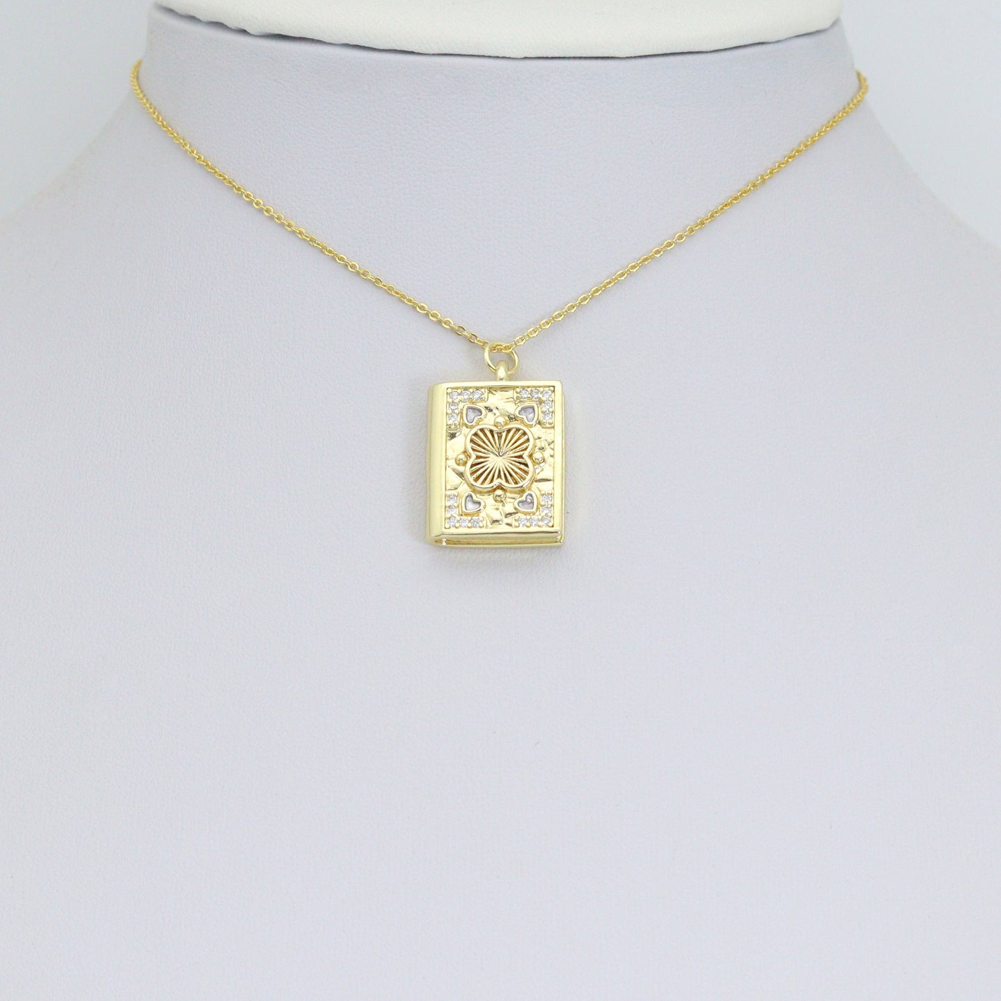 Gold Rectangular Floral Frame Pendant with heart, flower rectangle charm, Sku#Y1072