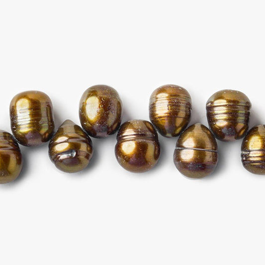 Chocolate Brown Top Drilled Ringed Baroque Pearls 15 inch 9x10-9x11mm 60 beads