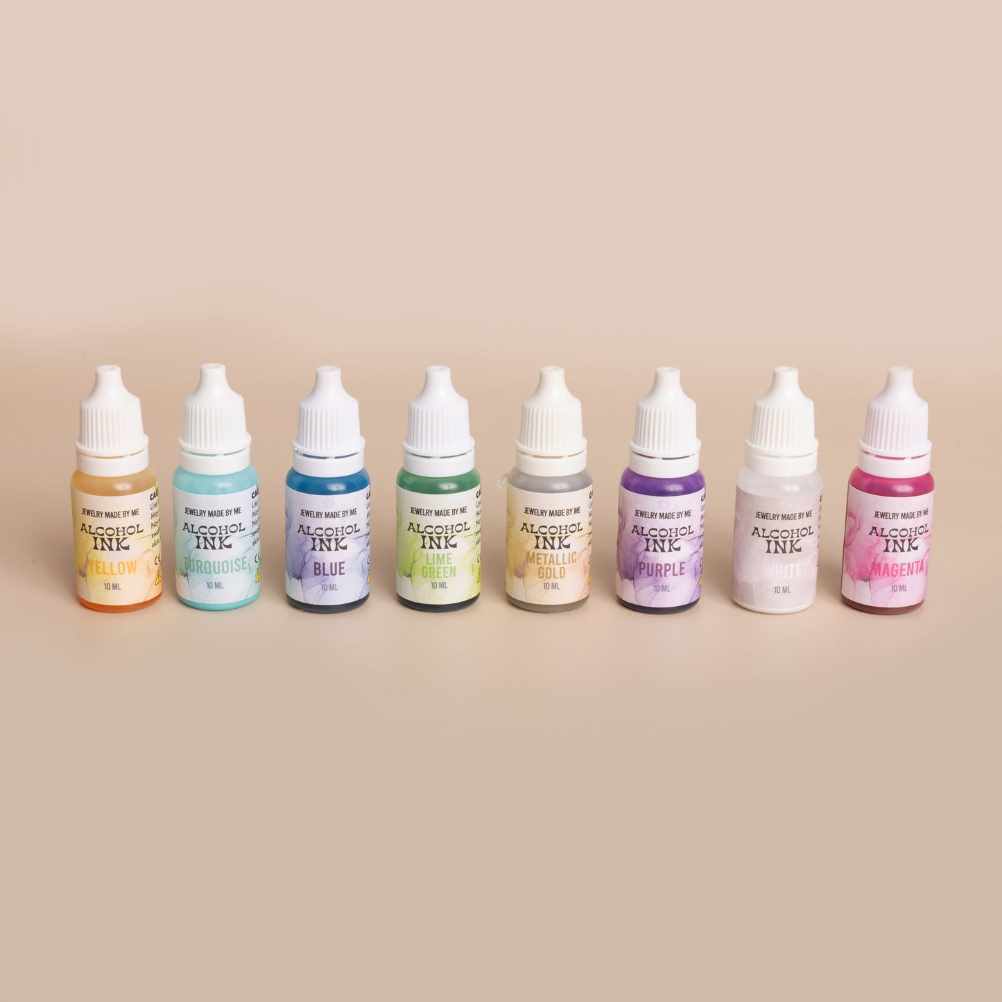 Resin Craft Alcohol Inks in Pink, blue, yellow, turquoise, lime green, gold, white