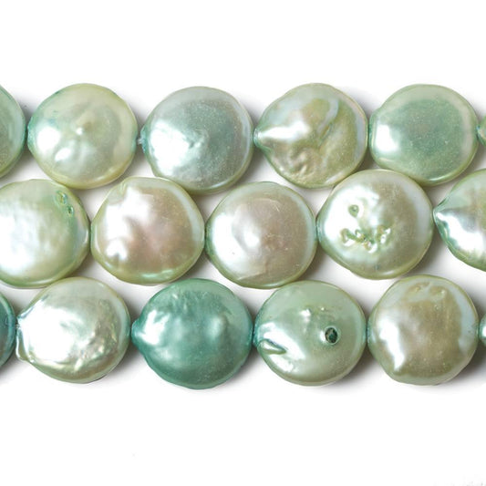 Ombre' Spearmint Green Freshwater Pearls Coin 15 inches 32 pieces 12mm